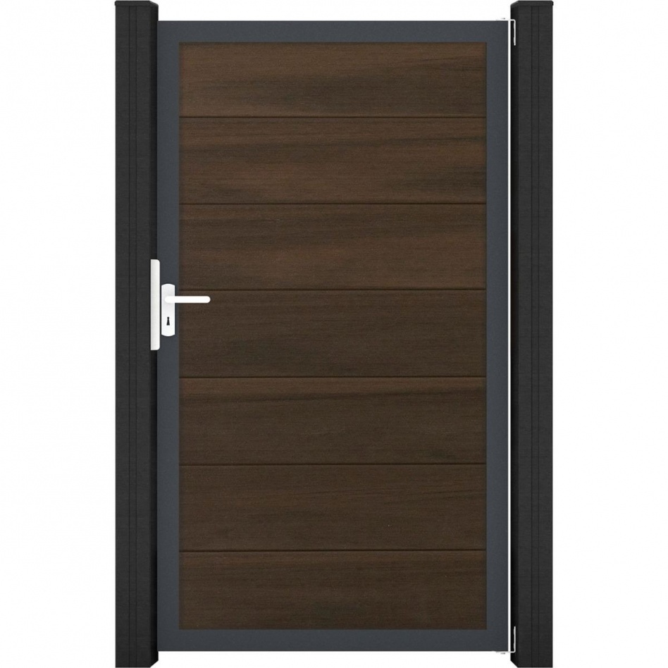 GroJa Einzeltor Solid Grande Steckzaun Walnuss co-extrudiert, 100 cm, Anthrazit DB 703