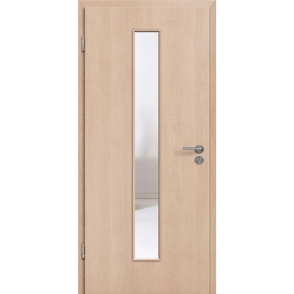 Kilsgaard Zimmertür mit Lichtausschnitt/Glas schmal mittig Nova Ahorn Lamikor Typ 43/LA05 Rundkante, DIN Links, 985x2110 mm,Klarglas (ESG)