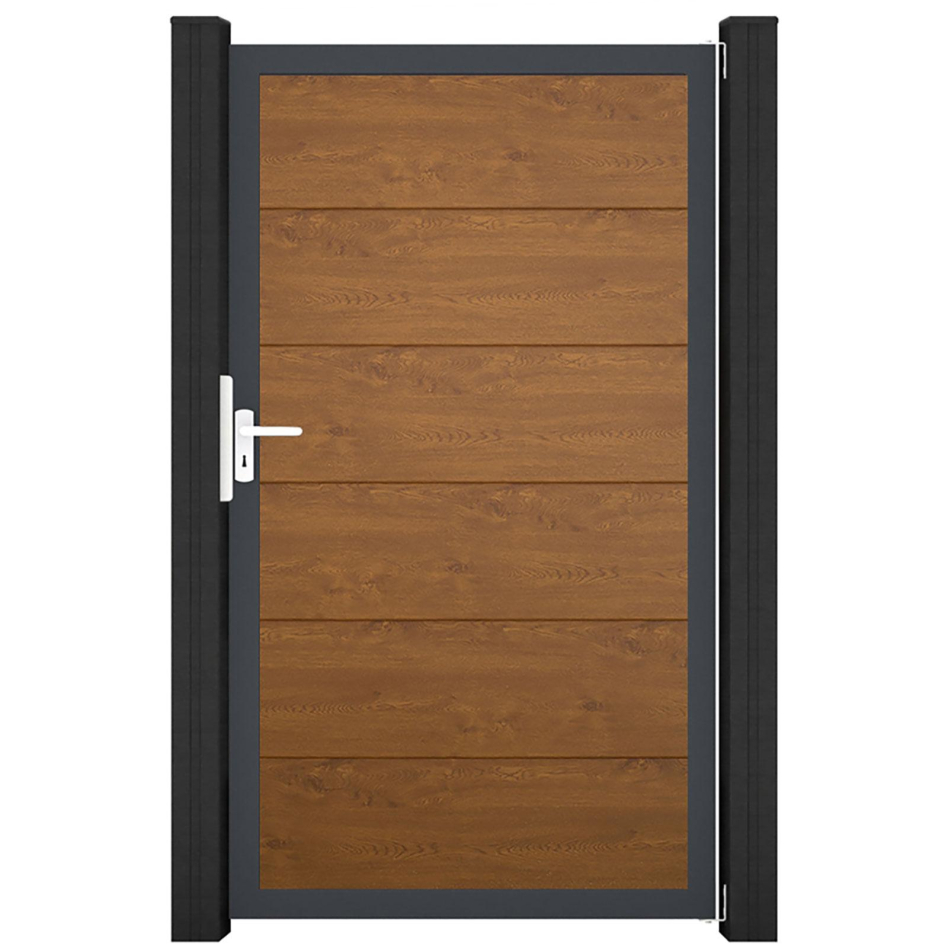 GroJa Einzeltor BasicLine PVC-Steckzaun Golden Oak , Anthrazit DB 703