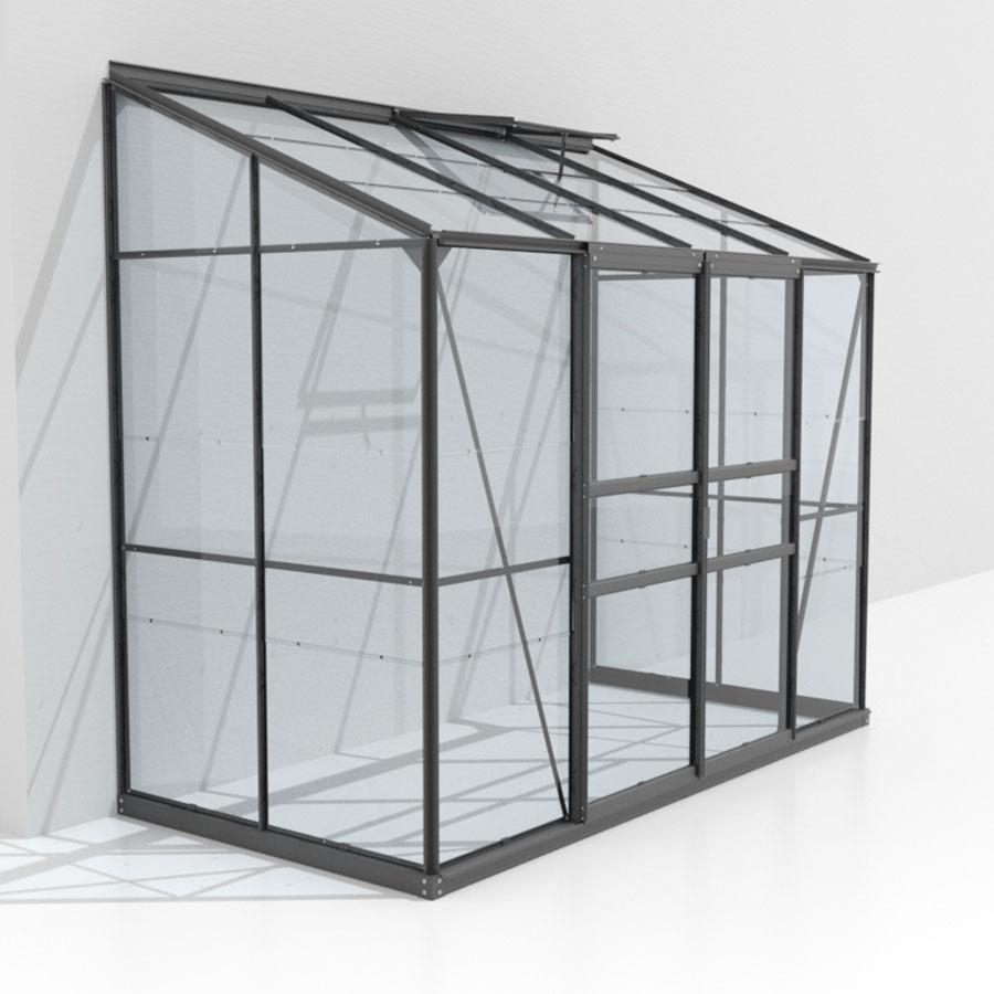 Vitavia Anlehngewächshaus Styx Tomatenhaus Schwarz, 3 mm, 132x255x182 cm (LxBxH),ESG (Einscheibensicherheitsglas, kristallklar)