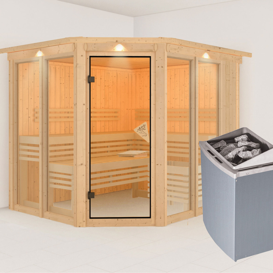 Sauna Karibu Ainur, 9 kW cmd intégrée, avec costière de toiture