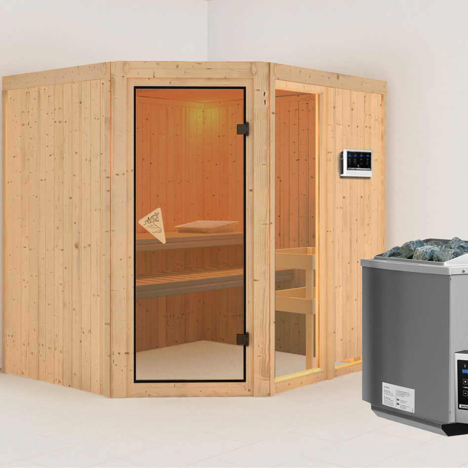 Karibu Sauna Fiona 2, 9 kW cmd ext. Easy Bio, sans corniche