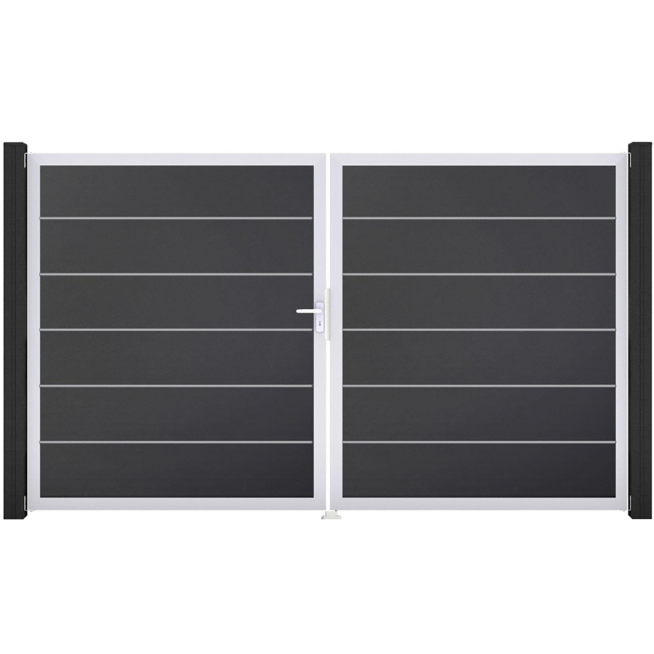 GroJa Doppeltor BasicLine Premium PVC-Steckzaun Anthrazit , DIN Links, Silber EV1