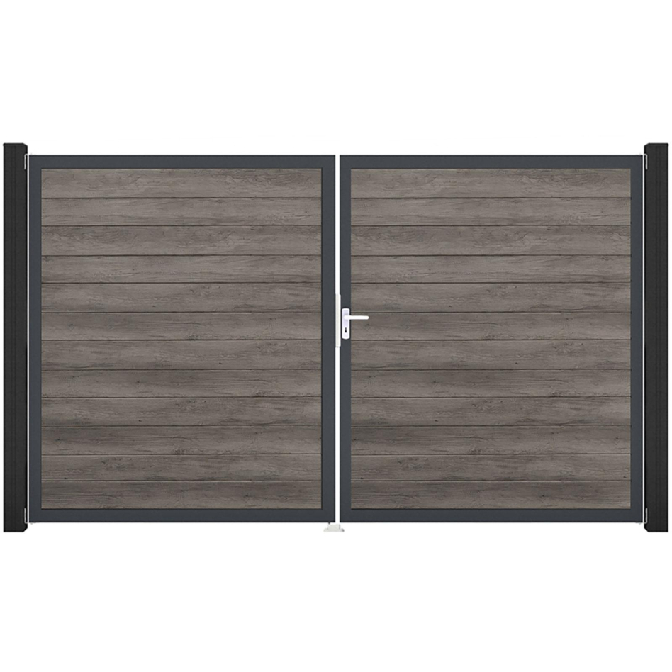GroJa Doppeltor BasicLine schmal PVC-Steckzaun Monument Oak , DIN Rechts, Anthrazit DB 703