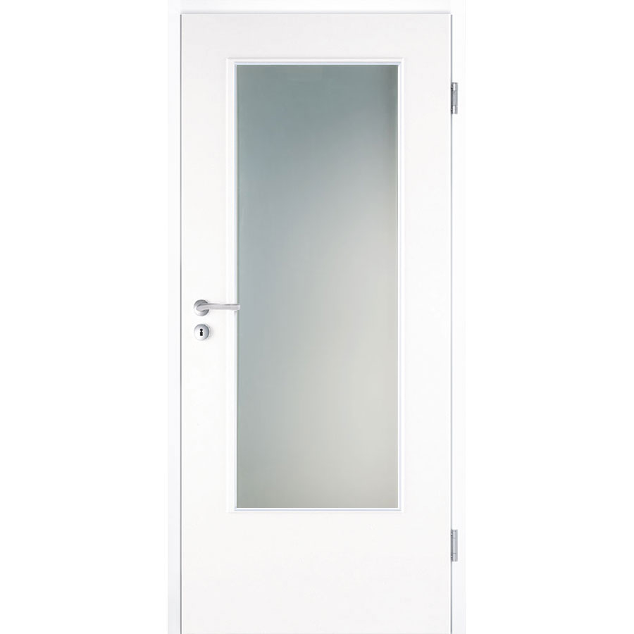 Porte de chambre, bois laqué, Kilsgaard verre blanc type 42/LA, DIN droite, 860x2110 mm,bord carré,Chinchilla (ESG)