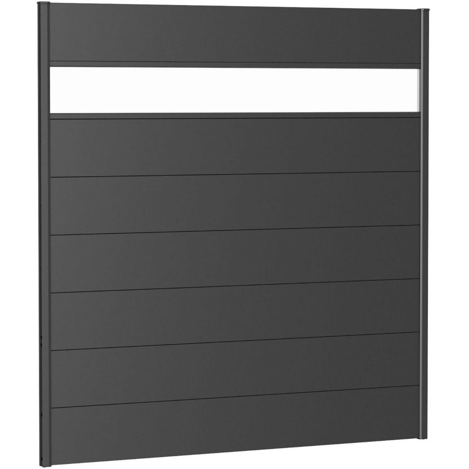 Biohort Sichtschutzzaun Wandpaneel mit Acrylglas dunkelgrau-metallic Sichtschutz Steckzaun Lamellenzaun, 180x180 cm