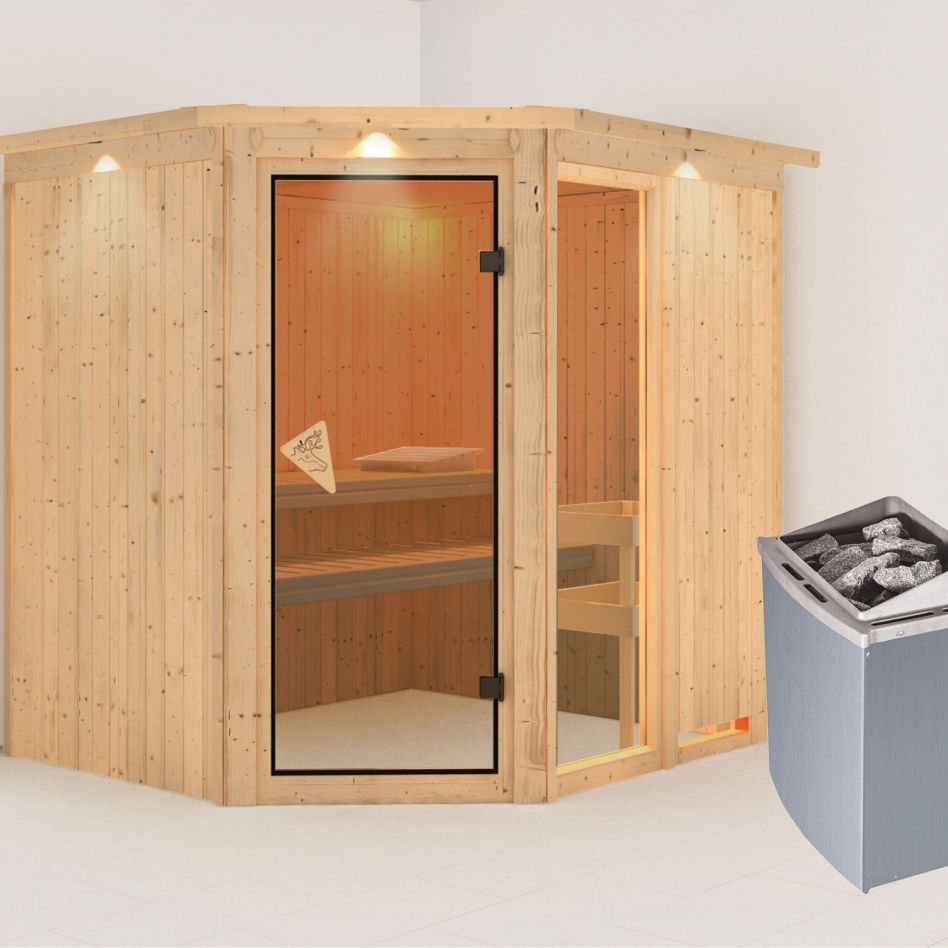 Karibu Sauna Fiona 2, 9 kW cmd intégrée, avec costière de toiture