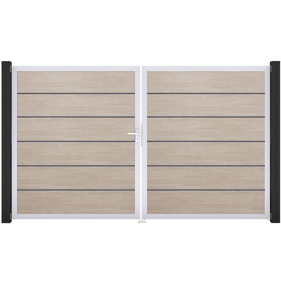 GroJa Doppeltor BasicLine Premium PVC-Steckzaun Sheffield Oak , DIN Links, Silber EV1