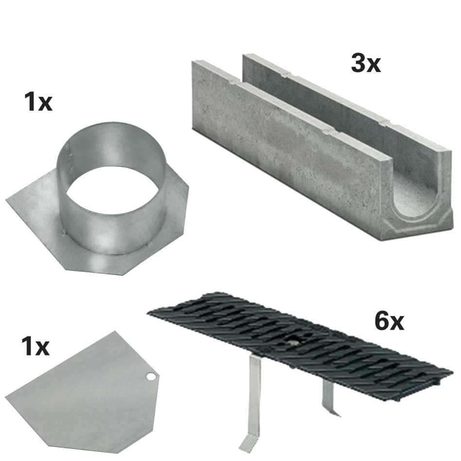 BIRCO Plus Komplett Set, 3 m, Ablauf,C 250 (25 to),mit Gussrost,ohne Innengefälle
