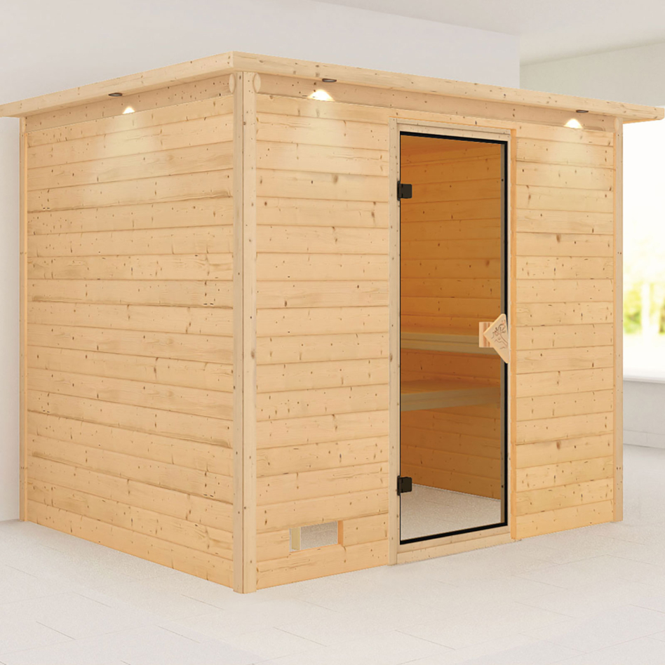 Karibu Sauna Sonara, sans poêle, avec costière de toiture,bronzé,Porte tout verre