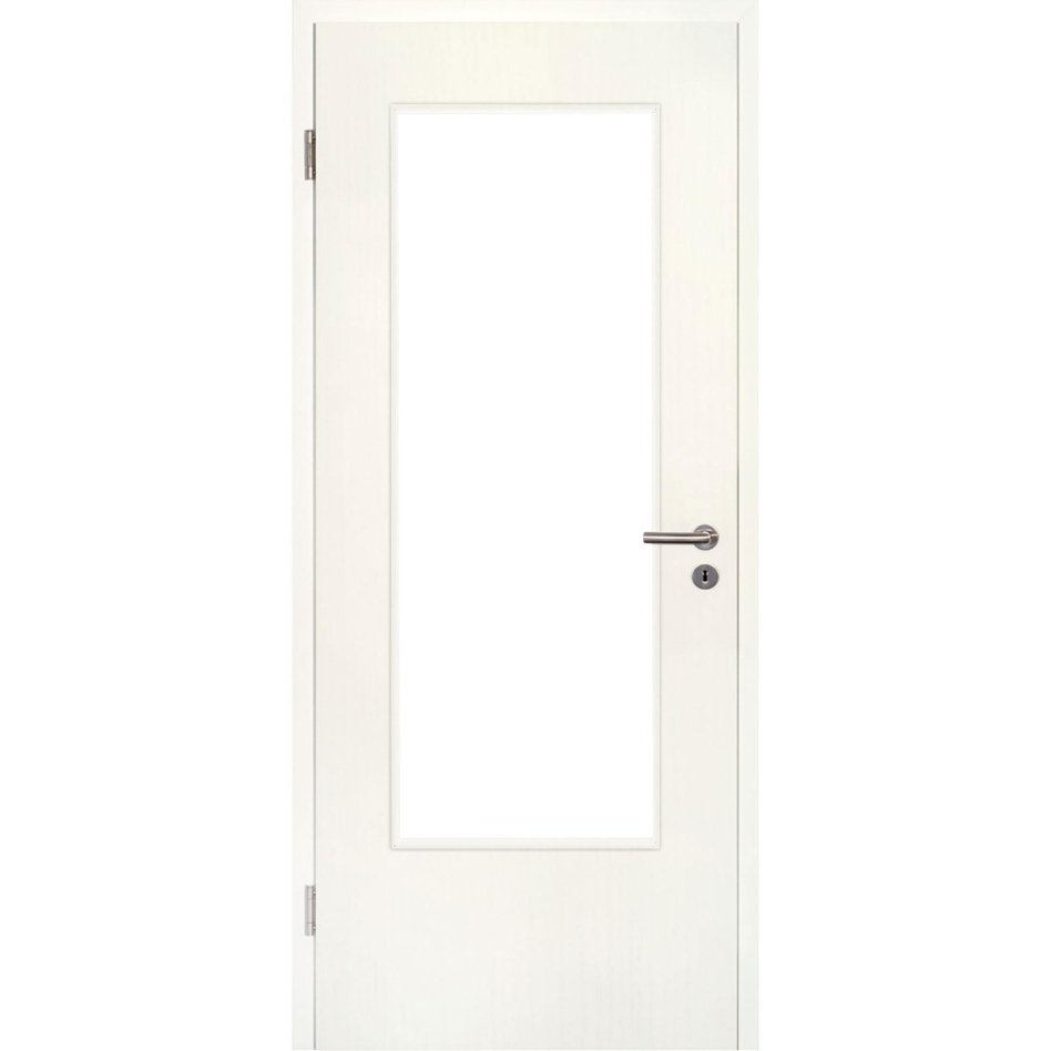 Kilsgaard Zimmertür mit Lichtausschnitt/Glas Esche weiß Lamikor Typ 43/LA Rundkante, DIN Links, 985x2110 mm,Klarglas (ESG)