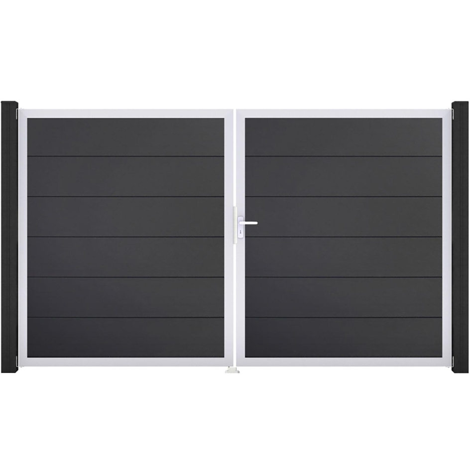 GroJa Doppeltor BasicLine PVC-Steckzaun Anthrazit , DIN Rechts, Silber EV1