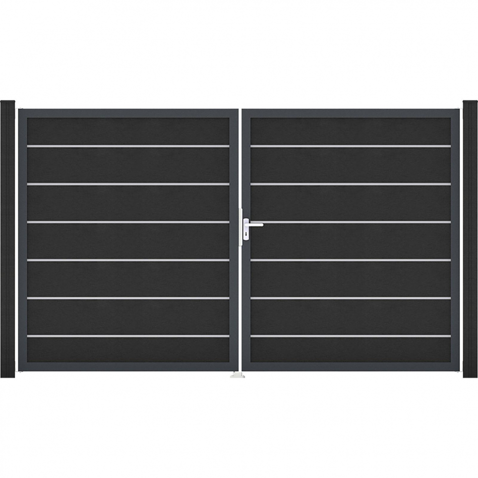 GroJa Doppeltor Solid Grande Premium Steckzaun Anthrazitgrau , DIN Links, Anthrazit DB 703