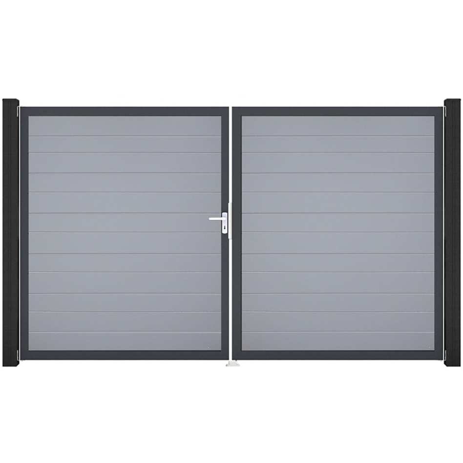 GroJa Doppeltor BasicLine schmal PVC-Steckzaun Silbergrau , DIN Links, Anthrazit DB 703