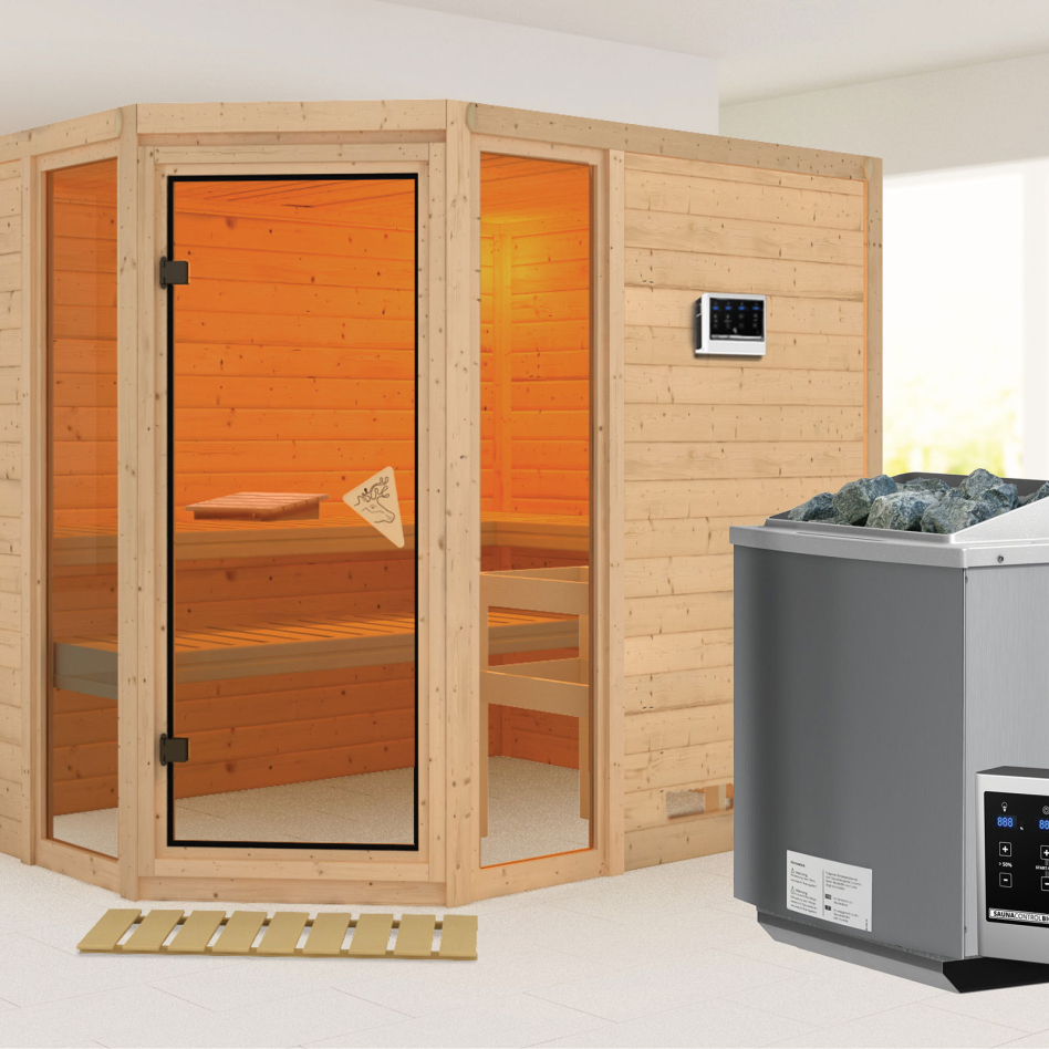 Karibu Sauna Sinai 3, 9 kW cmd ext. Easy Bio, sans corniche
