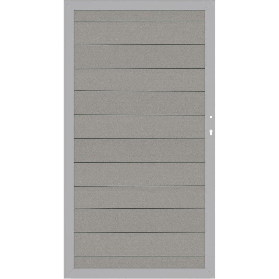Portail jardin bois composite gris, TraumGarten SYSTEM WPC, cadre argent, DIN droit