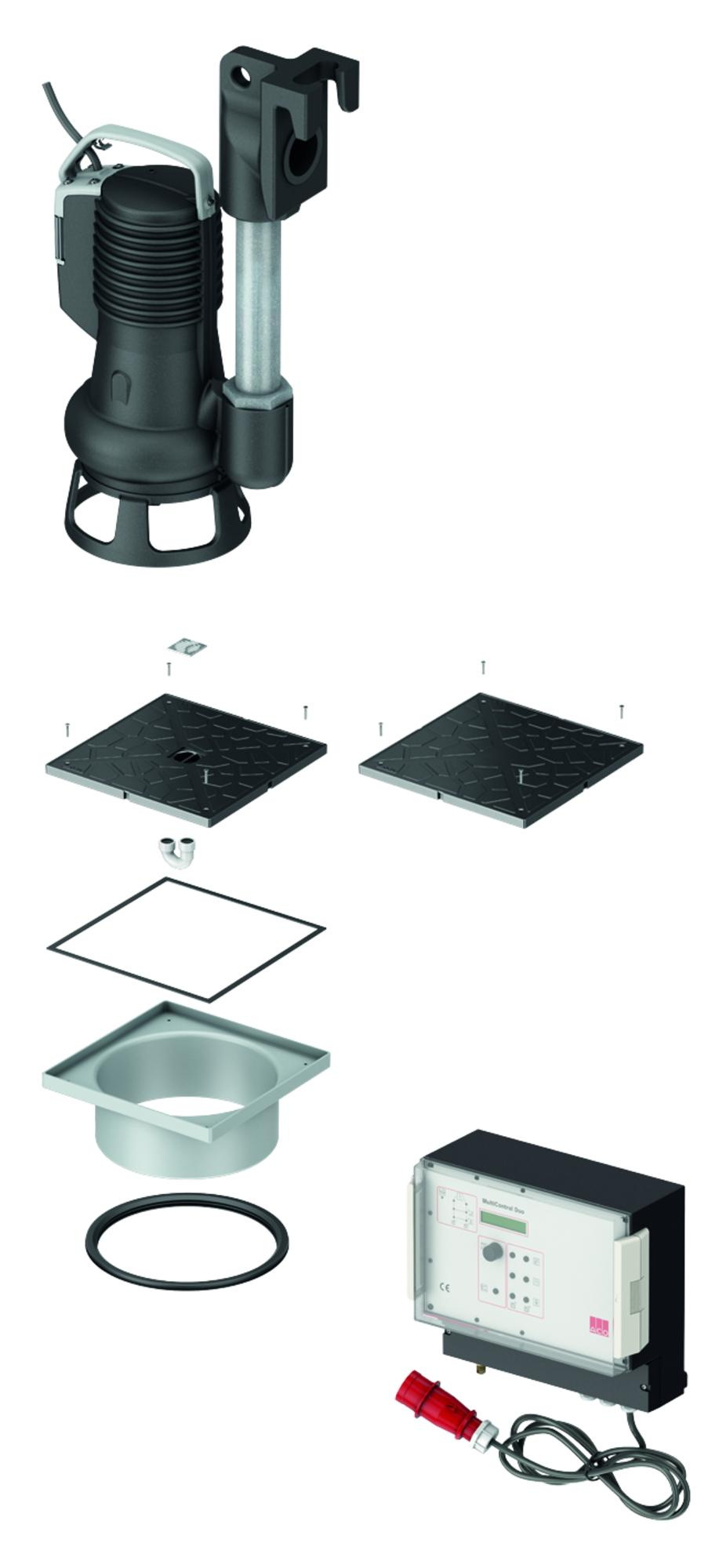 ACO Muli-Flex Pumpenset , Für fäk.fr. Abwasser, Deckel geschlossen,Duo - 2 x Tauchpumpe,Unterflur