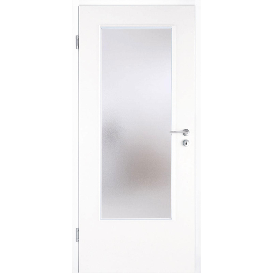 Kilsgaard Zimmertür mit Lichtausschnitt/Glas Weiß lackiert Lamikor Typ 43/LA Rundkante, DIN Links, 735x2110 mm,Chinchilla (ESG)