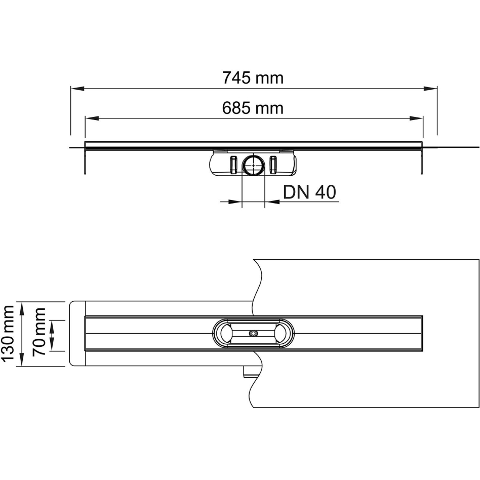 Caniveau de siphon ACO ShowerDrain C drainge de douche à l'italiènne, 57-128 mm, 685 mm,ohne Aufkantung