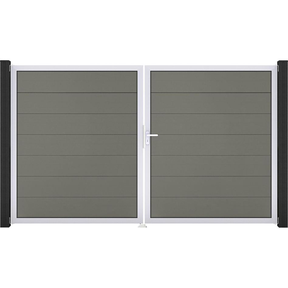 GroJa Doppeltor Solid Grande Steckzaun Grau , DIN Rechts, Silber EV1