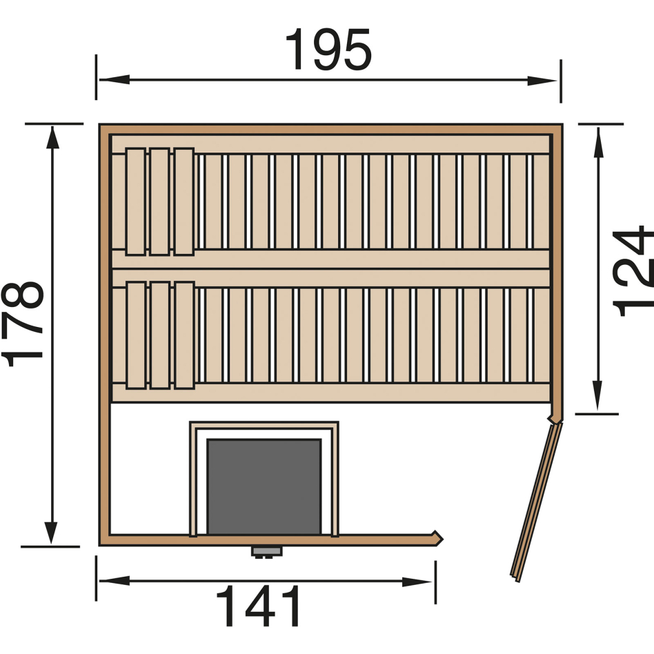 WEKA Sauna »Turku 1«, BxHxT: 195 x 205 x 178 cm, mit Glastür - beige