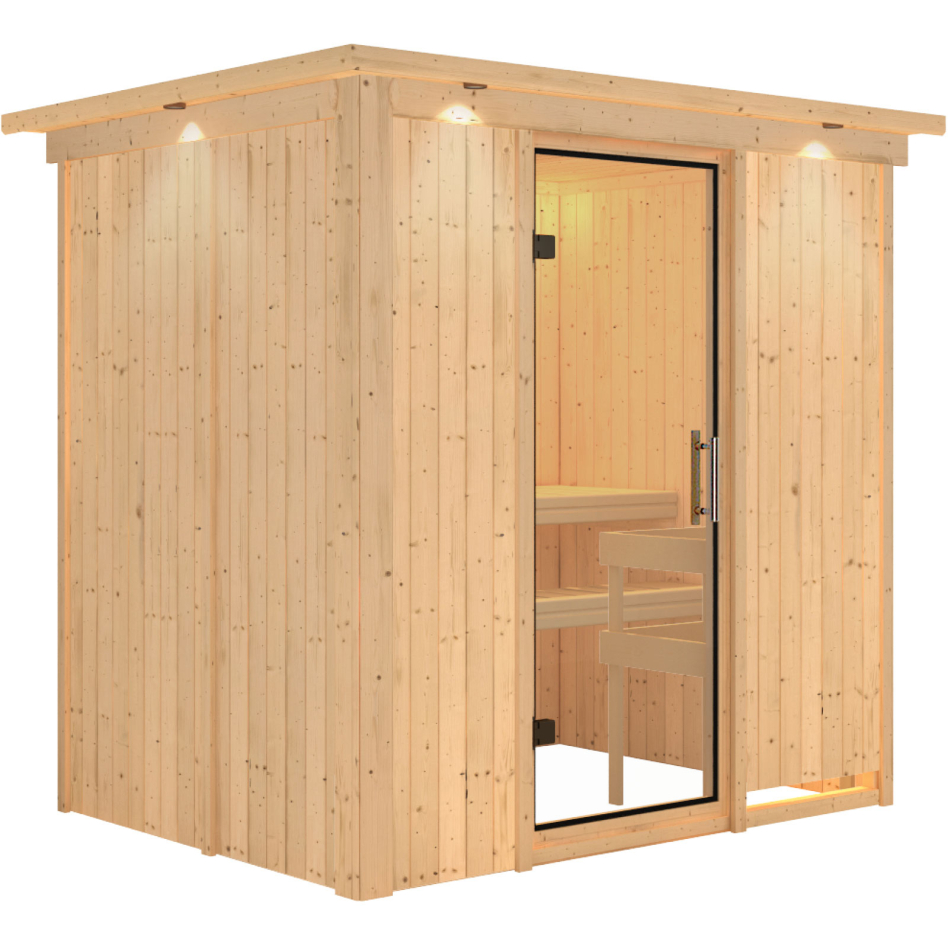 Karibu Sauna Fanja, sans poêle, avec costière de toiture,Porte tout verre,vitrage claire