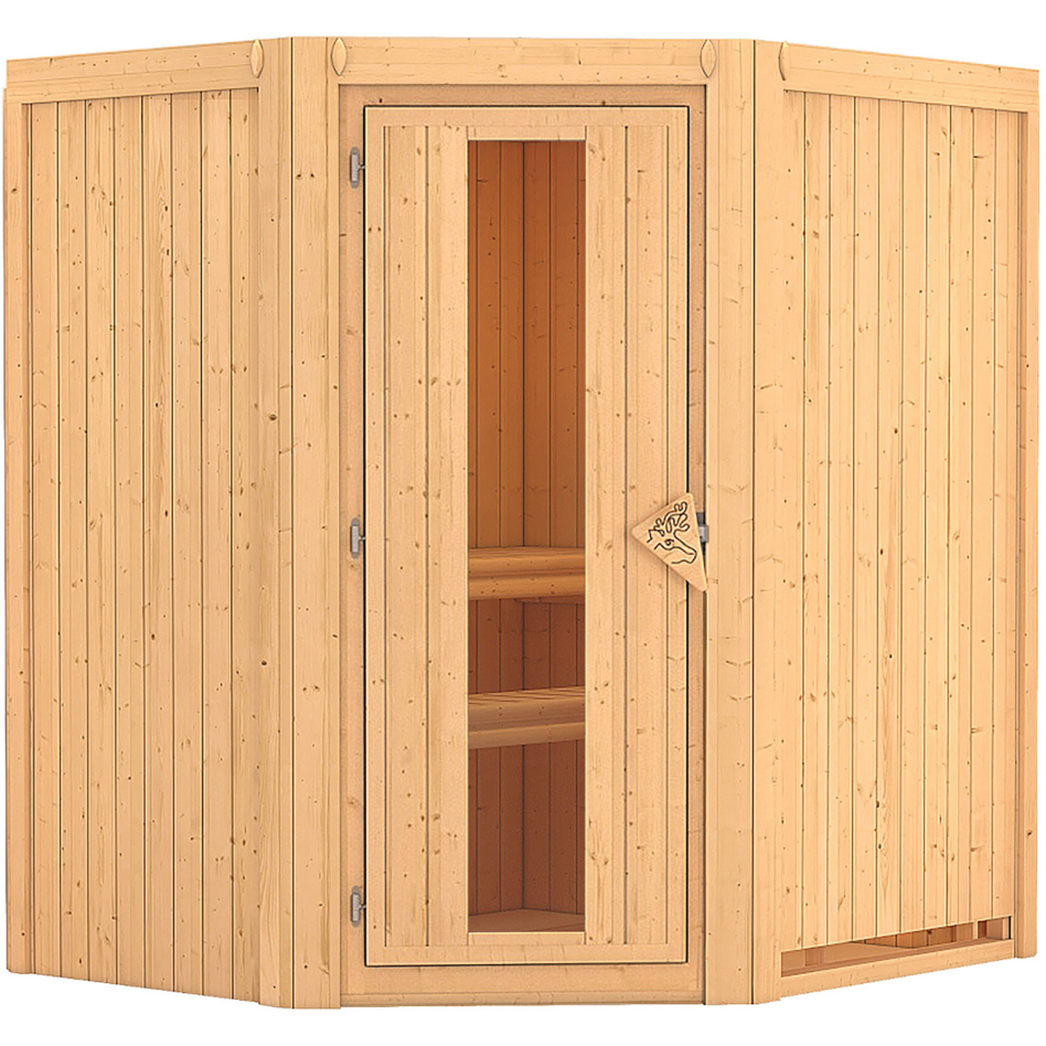 Karibu Sauna Tonja, sans poêle, Porte en bois avec vitrage isolant,sans corniche,vitrage claire