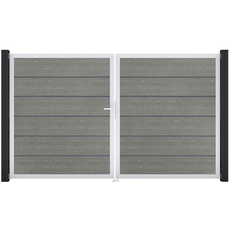 GroJa Doppeltor BasicLine Premium PVC-Steckzaun Grey Ash Cut , DIN Links, Silber EV1