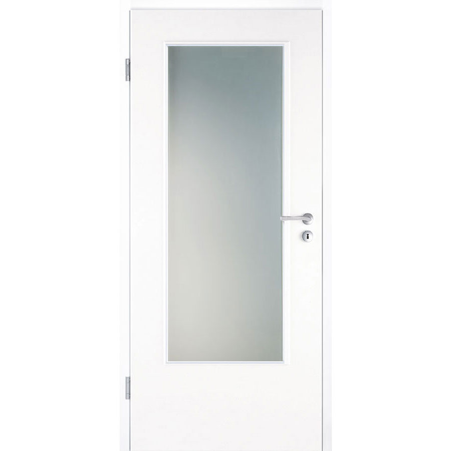Porte de chambre, bois laqué, Kilsgaard verre blanc type 42/LA, DIN gauche, 735x1985 mm,bord arrondi,Satinato (ESG)