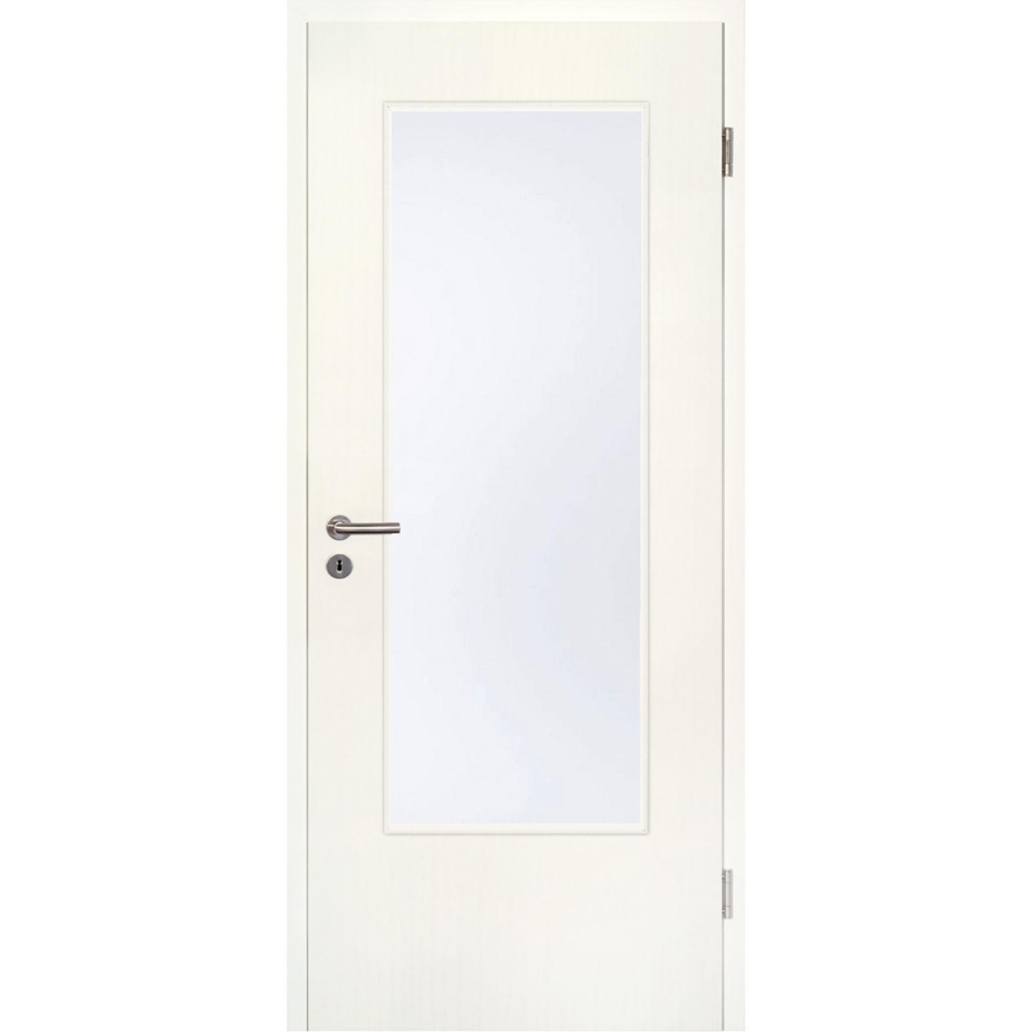 Kilsgaard Zimmertür mit Lichtausschnitt/Glas Esche weiß Lamikor Typ 43/LA Rundkante, DIN Rechts, 985x2110 mm,Satinato (ESG)