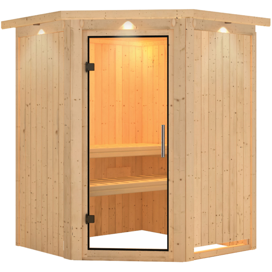 Karibu Sauna Nanja, sans poêle, avec costière de toiture,Porte tout verre,vitrage claire