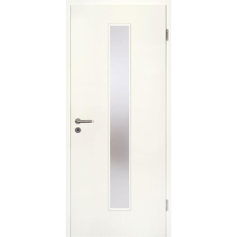 Kilsgaard Zimmertür mit Lichtausschnitt/Glas schmal mittig Esche weiß Lamikor Typ 43/LA05 Rundkante, DIN Rechts, 860x1985 mm,Chinchilla (ESG)