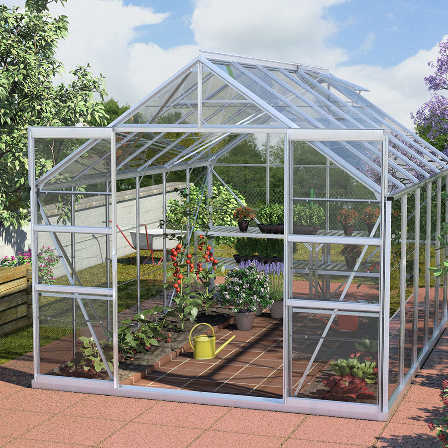 Vitavia Gewächshaus Mars Tomatenhaus Silber, 3 mm, 383x257x232 cm (LxBxH),ESG (Einscheibensicherheitsglas, kristallklar)