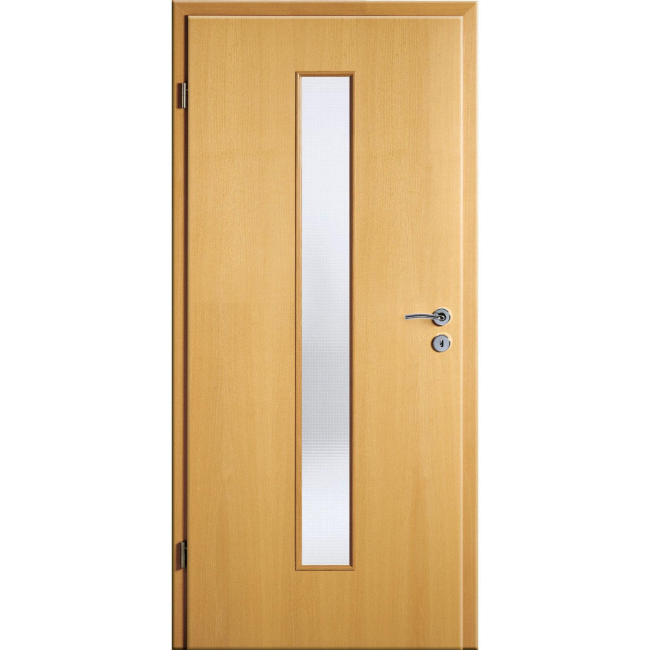 Kilsgaard Zimmertür mit Lichtausschnitt/Glas schmal mittig Buche Lamikor Typ 43/LA05 Rundkante, DIN Links, 735x2110 mm,Mastercarré (ESG)