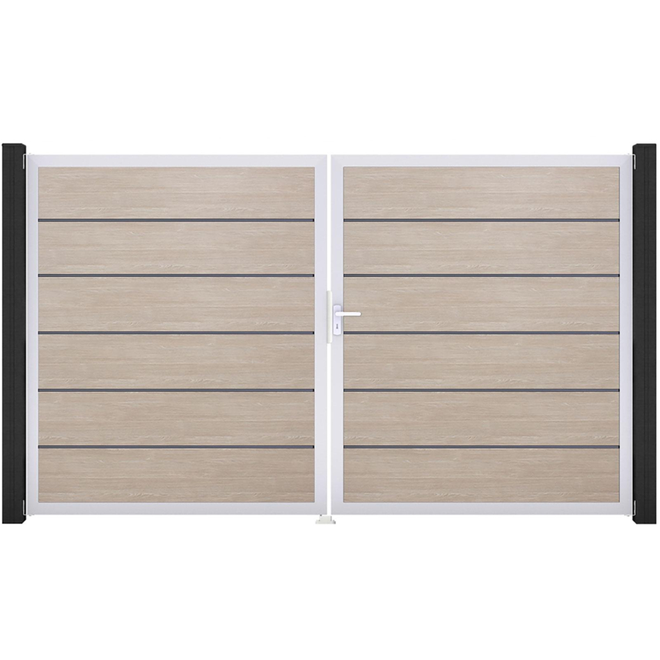 GroJa Doppeltor BasicLine Premium PVC-Steckzaun Sheffield Oak , DIN Rechts, Silber EV1