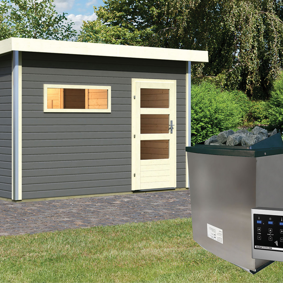 Maison de sauna Karibu Skrollan 2 Terragrau, 9 kW cmd ext. Easy Finnisch
