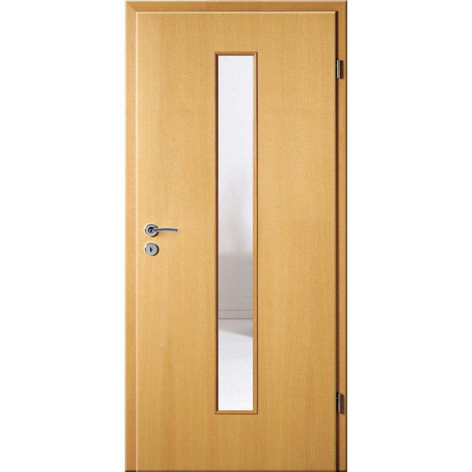 Kilsgaard Zimmertür mit Lichtausschnitt/Glas schmal mittig Buche Lamikor Typ 43/LA05 Rundkante, DIN Rechts, 860x2110 mm,Klarglas (ESG)