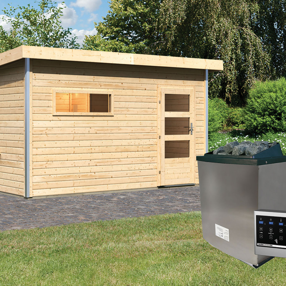 Maison de sauna Karibu Skrollan 3 Naturel, 9 kW cmd ext. Easy Finnisch, vitrage claire