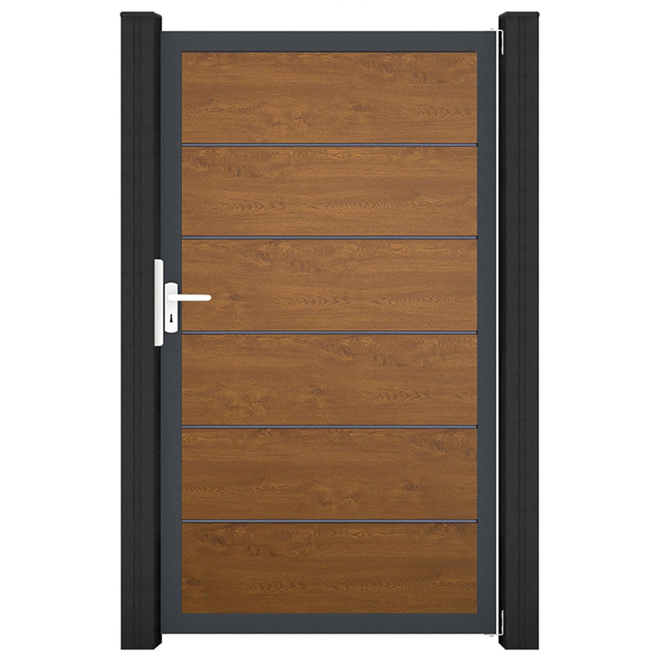 GroJa Einzeltor BasicLine Premium PVC-Steckzaun Golden Oak , Anthrazit DB 703