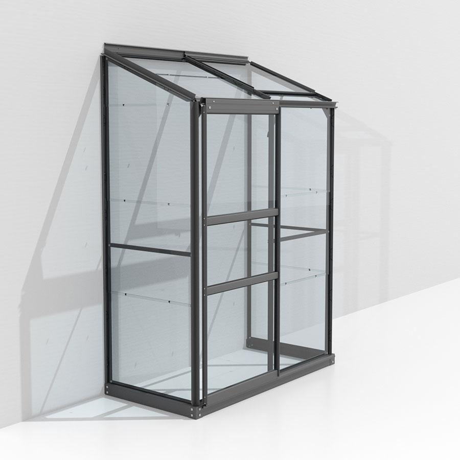 Vitavia Anlehngewächshaus Styx Tomatenhaus Schwarz, 3 mm, 69x131x182 cm (LxBxH),ESG (Einscheibensicherheitsglas, kristallklar)