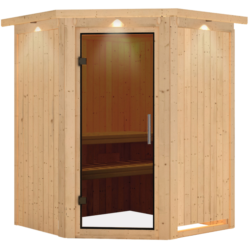 Karibu Sauna Nanja, sans poêle, avec costière de toiture,graphit,Porte tout verre
