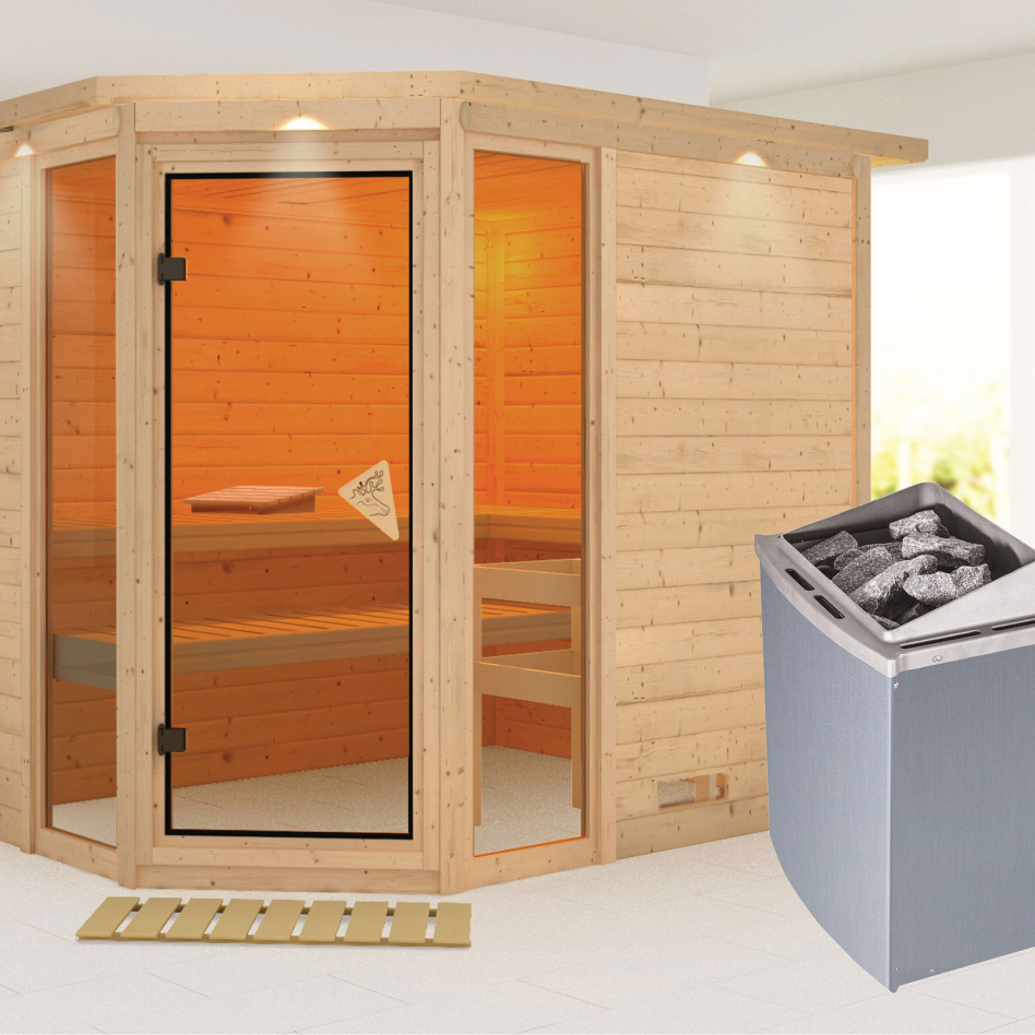 Karibu Sauna Sinai 3, 9 kW cmd intégrée, avec costière de toiture