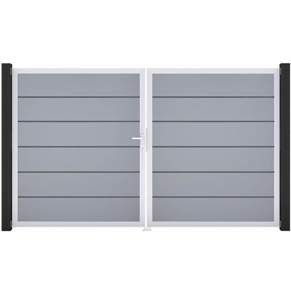 GroJa Doppeltor BasicLine Premium PVC-Steckzaun Silbergrau , DIN Links, Silber EV1