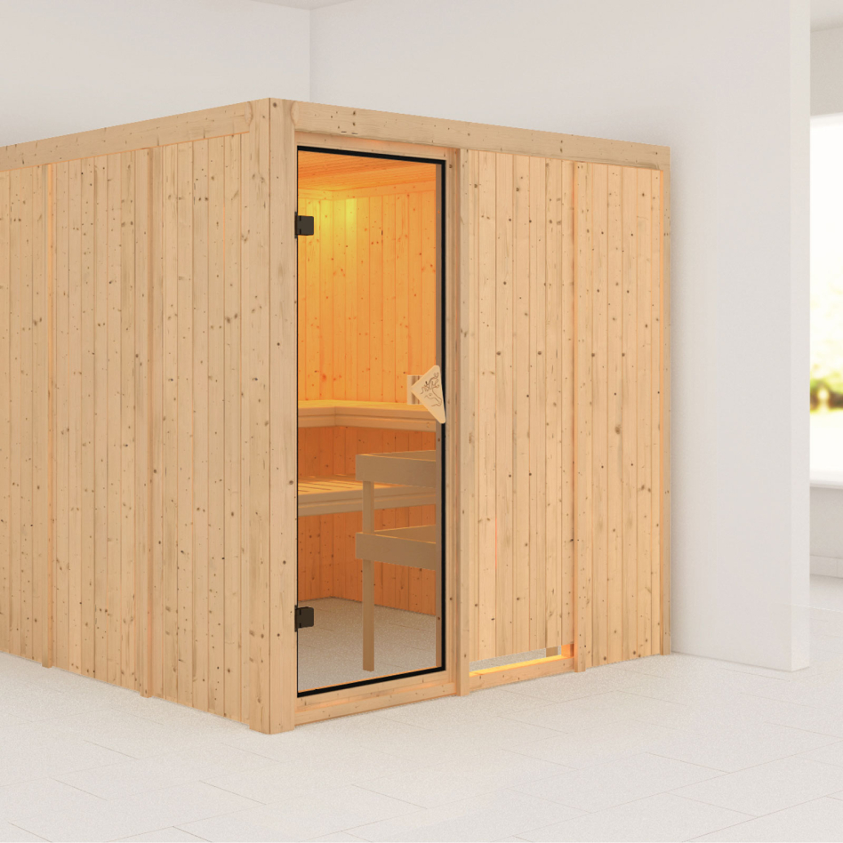 Karibu Sauna Rodin, sans poêle, bronzé,Porte tout verre,sans corniche