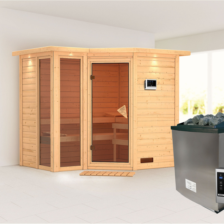 Karibu Sauna Amara, 9 kW cmd ext. Easy Finnisch, avec costière de toiture