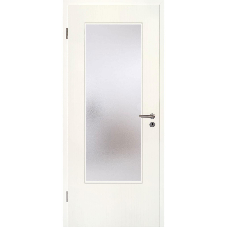 Kilsgaard Zimmertür mit Lichtausschnitt/Glas Esche weiß Lamikor Typ 43/LA Rundkante, DIN Links, 985x2110 mm,Chinchilla (ESG)