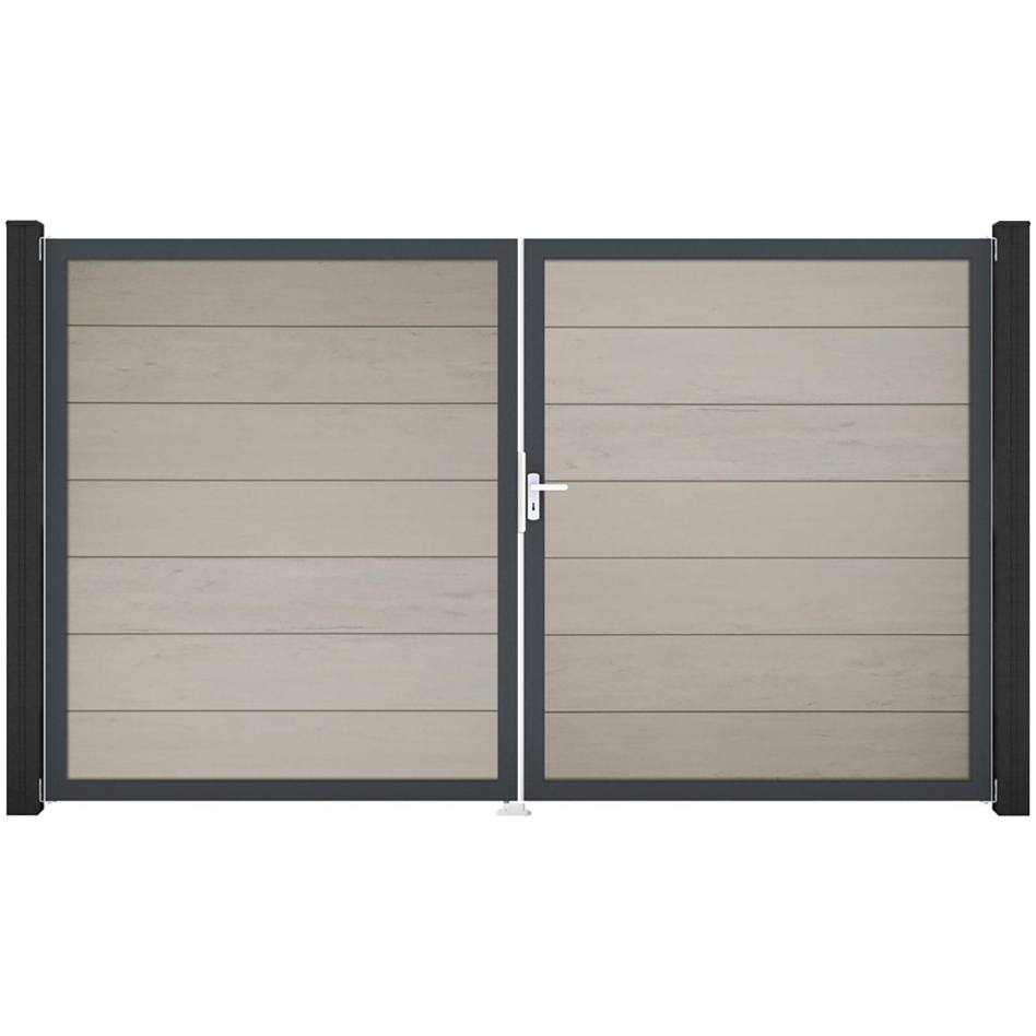 Portail double GroJa Solid Grande Premium à lames emboîtables Bi-Color Sand, DIN gauche, anthracite DB 703