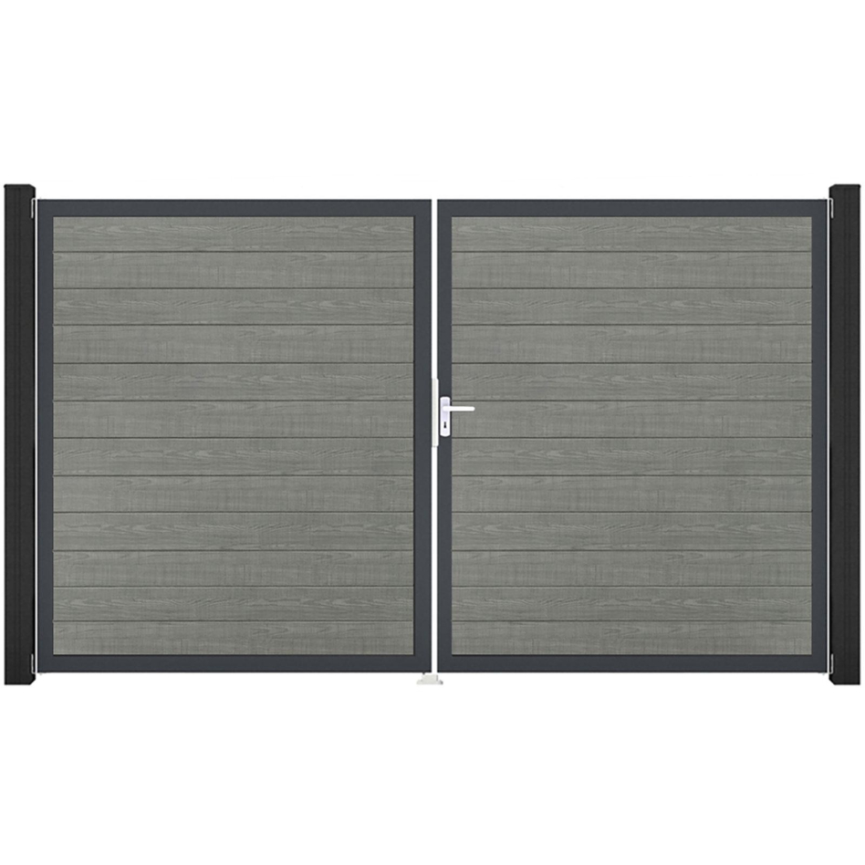 GroJa Doppeltor BasicLine schmal PVC-Steckzaun Grey Ash Cut , DIN Rechts, Anthrazit DB 703