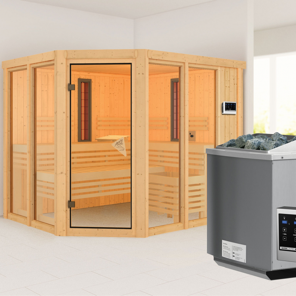 Karibu IR-Multifunktionsauna Ava, 9 kW ext. Steuerung Easy Bio, ohne Dachkranz
