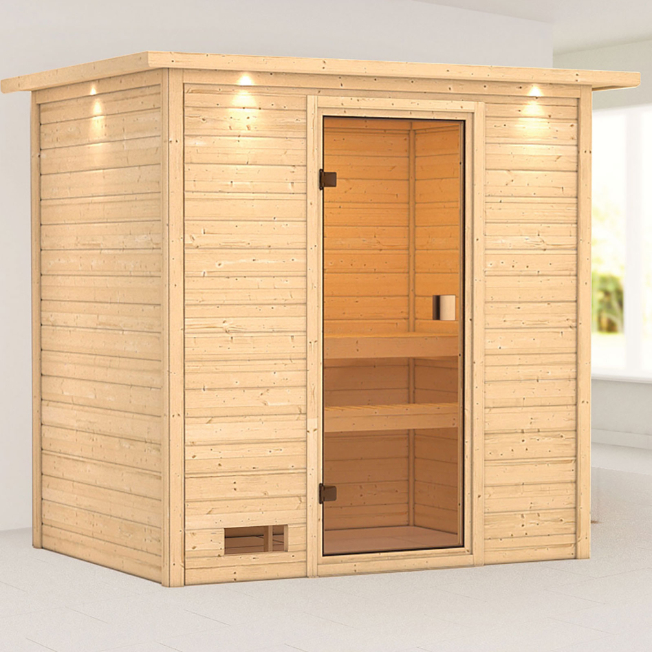 Sauna Karibu Woodfeeling Selena, sans poêle, avec costière de toiture